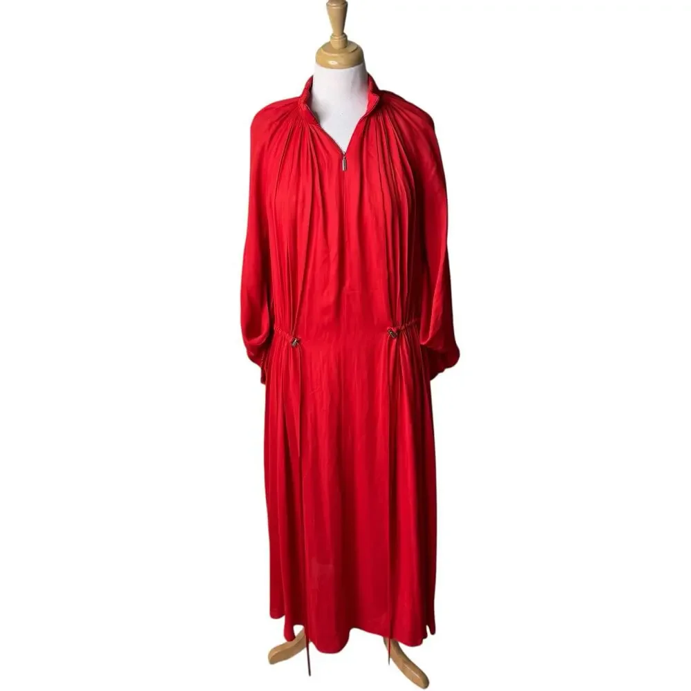 TIBI Red Gathered Adjustable Wasit crepe midi dress Red Medium